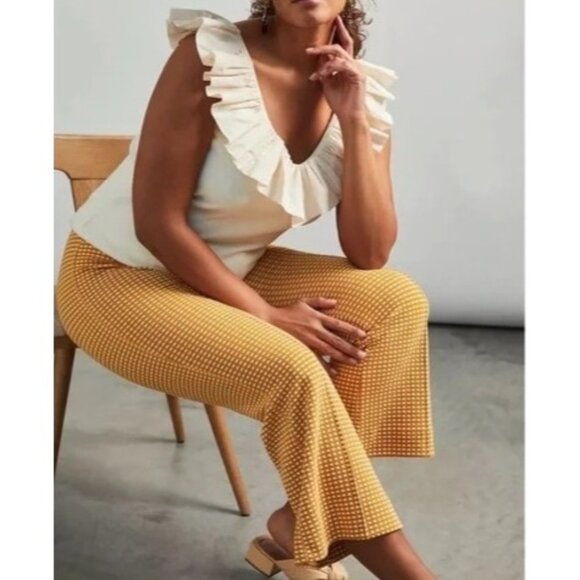 Anthropologie Maeve Mollie Kick Flare Yellow Gingham Pants Size Extra Large - Picture 1 of 5